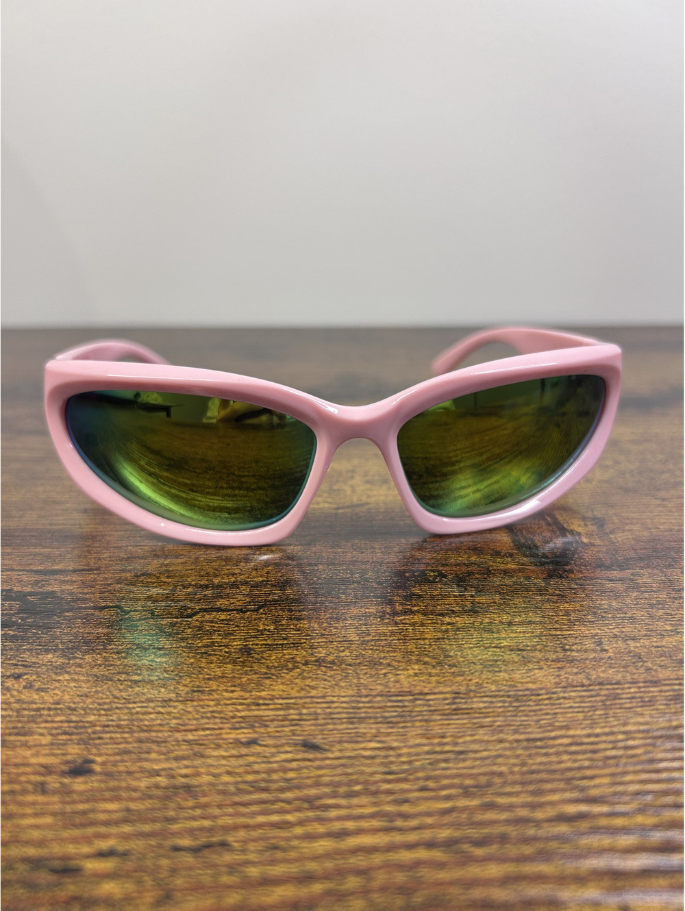 Pink Frame Sunglasses with Green Reflective Lenses